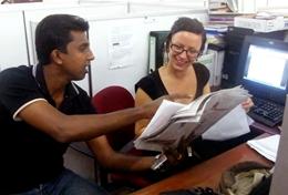 Journalism A volunteer learns more about print journalism from a professional journalist during her internship in Sri Lanka.