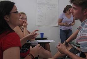 Argentina Human Rights interns plan a presentation and workshop that they will conduct in a local community in Argentina.