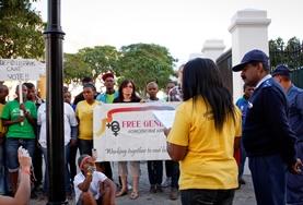 South Africa Law & Human Rights volunteers hold a protest march in South Africa to raise awareness about gender-based violence.
