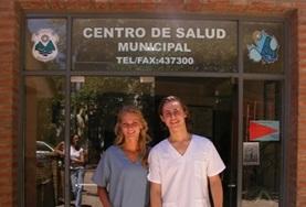 Argentina Two Medicine interns stand outside their volunteer placement hospital in Argentina.