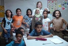 Morocco A Teaching volunteer spends time with the students in her class at a local school in Morocco.
